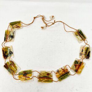 Hand Painted Capiz‎ Shell Belt Philippines 1940's Souvenir Corded 41" - READ